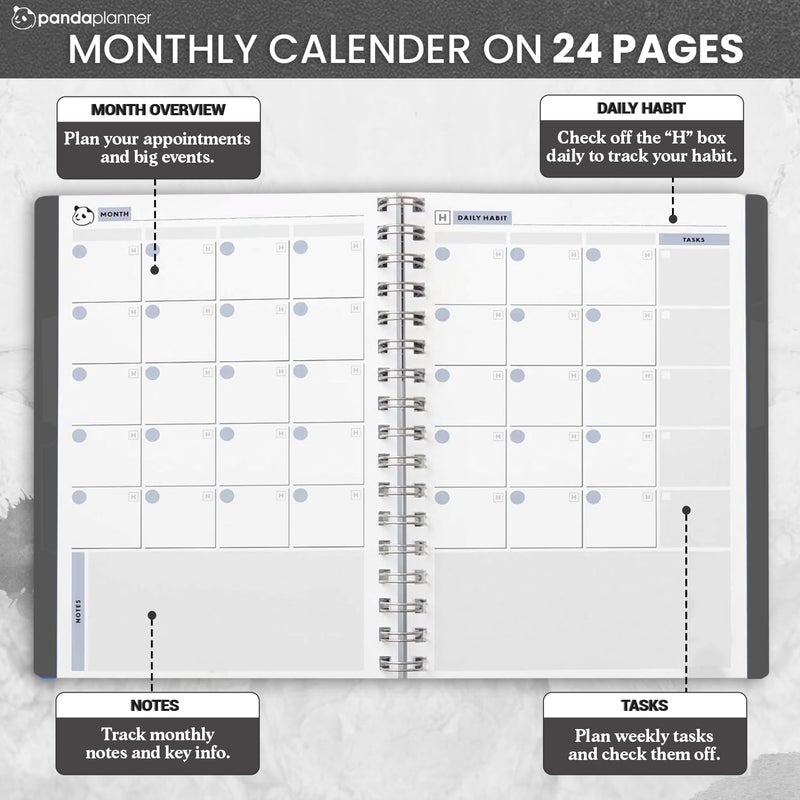 Panda Planner 2026 Undated Weekly Planner â€“ Spiral Bound 5.75" x 8.25" with 52 Weeks, Habit Tracker & Weekly To-Do Lists â€“ Productivity Planner & Academic Organizer for Home, Office & School (Black) - Image 3